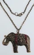 ELEPHANT necklace, gold antique colour with red faux Jewel inlays 2802